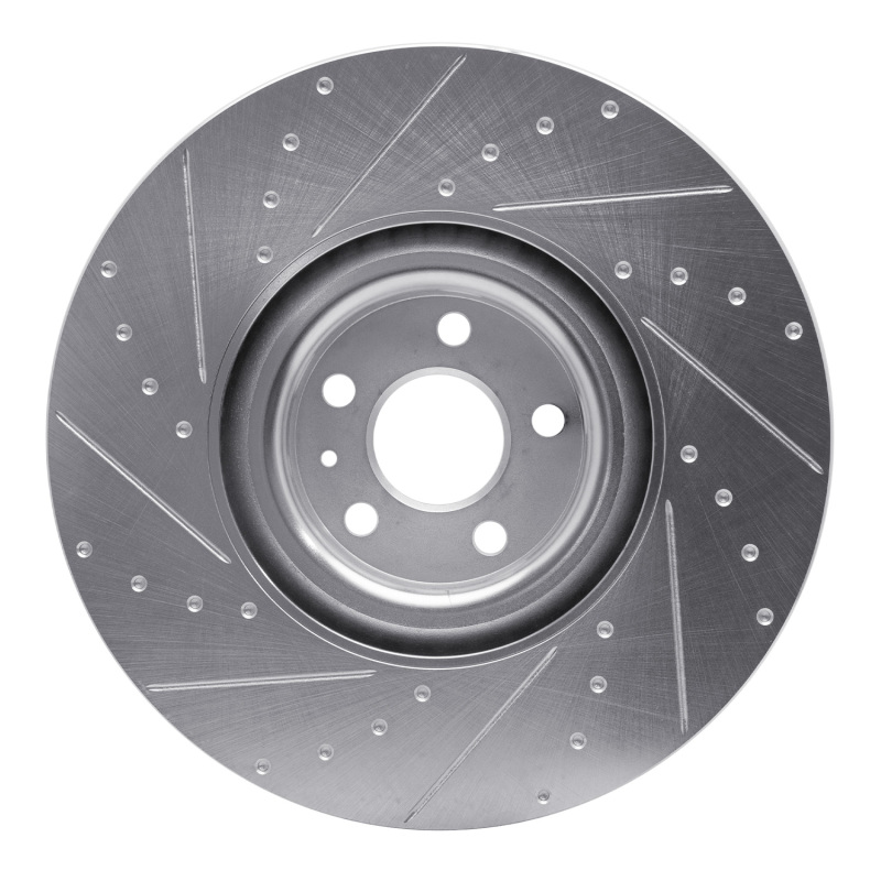 Volvo XC90 Brake Rotor (1) - Front Right - R1 Concepts - Drilled & Slotted - Silver - `16-`26